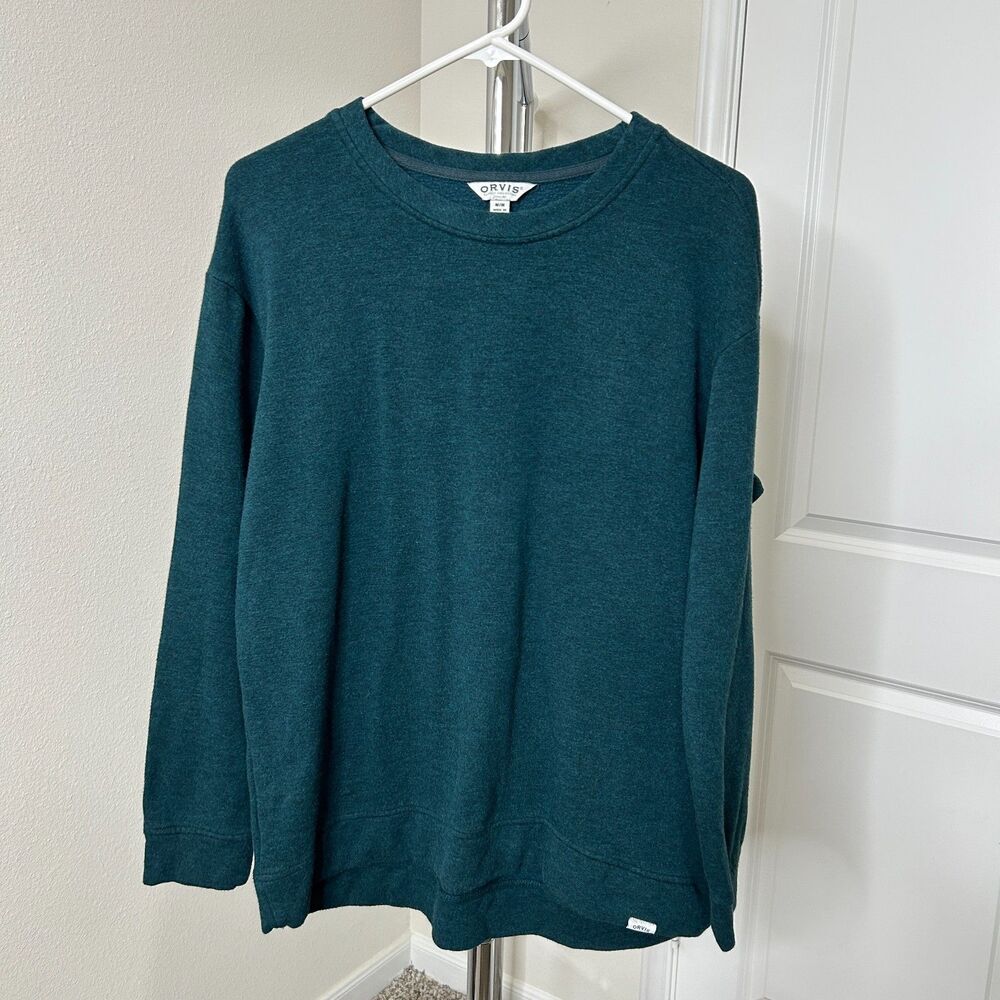 Orvis Womens Sweatshirt Medium Teal Green Modal Blend Fleece Pullover Slouchy